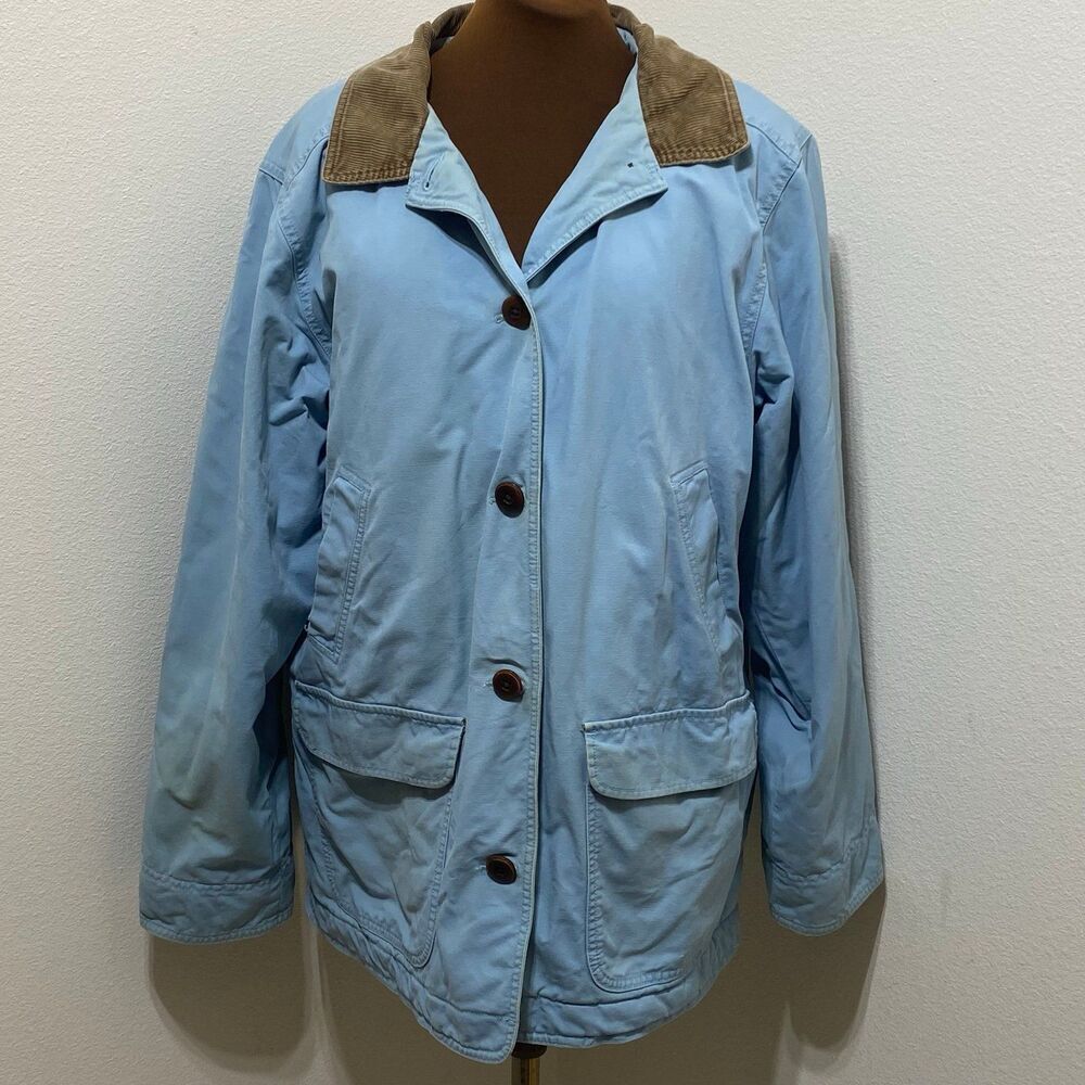 L.L. Bean Quilted Insulated Blue Canvas Barn Chore Coat Women's Size X-Large
